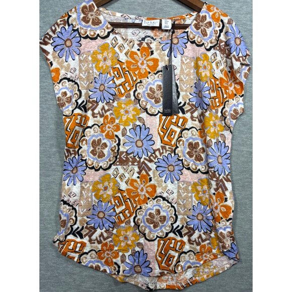 Nicole Miller Womens Shirt M Floral 100% Linen Top Boho Hippy Vacation Colorful - Picture 1 of 4